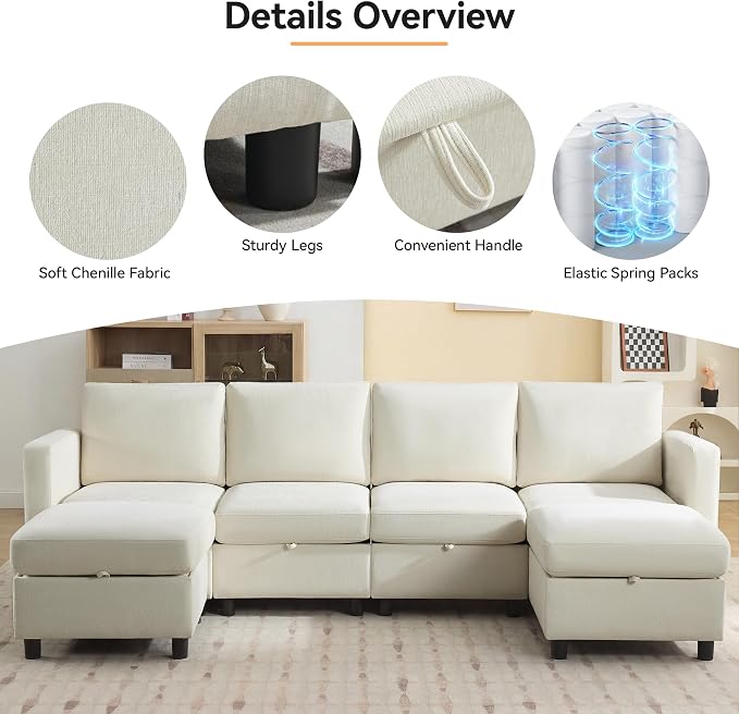 WUTUTUEE 107”Modular Sectional Sofa Convertible U Shaped Sofa Couch Set - Image 4