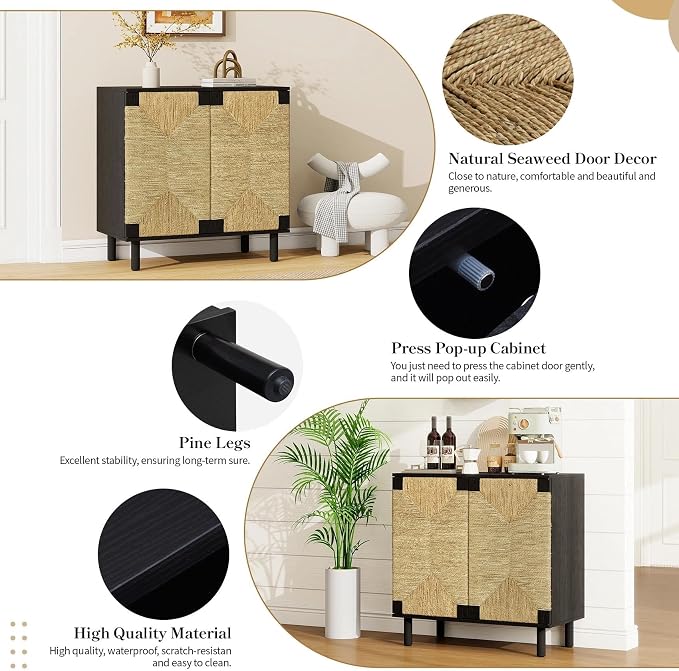 31.5" Accent Storage Cabinets, Modern Boho Sideboard - Image 4