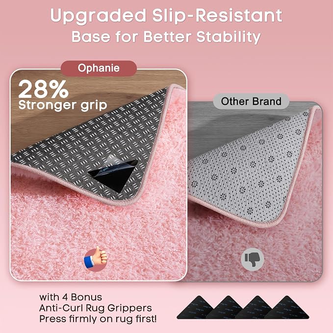 Ophanie Small Rug Washable Non Slip Throw Bedside Area Rugs, Fluffy Soft Pink - Image 4