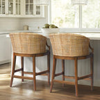 Martha Stewart Farmhouse Counter Height Bar Stools, Handcrafted Rattan Counter - Image 7
