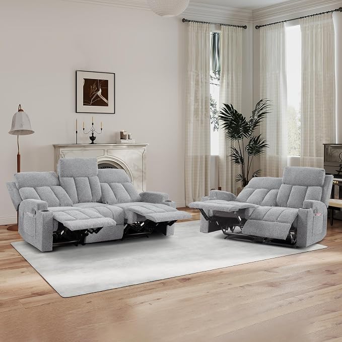 CANMOV Manual Recliner Sofa Set, Fabric Reclining Sofa Chair - Image 9