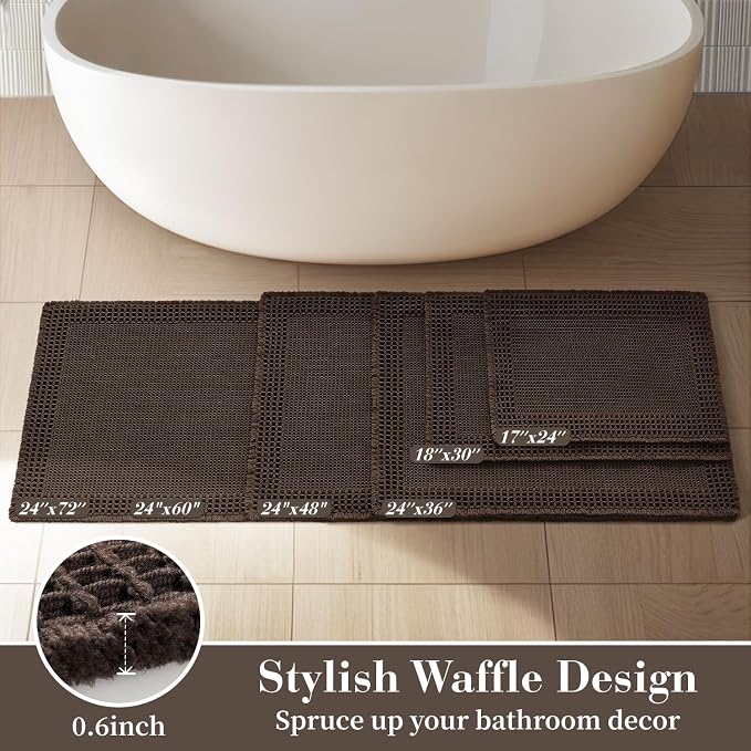 RESARE Waffle Bath Mat for Bathroom Non Slip Bathroom Rugs 24x36 Dark Brown | - Image 5