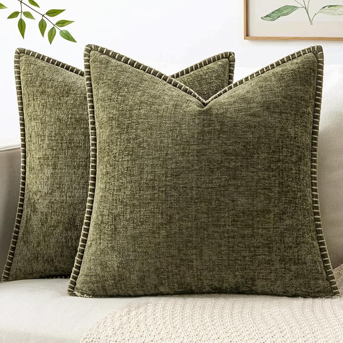 MIULEE Decorative Couch Throw Pillow Covers 16x16 Inch Olive Green 2 Pack | by MIULEE