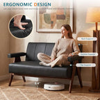 STHOUYN Black Leather Loveseat Sofa and Accent Chairs Set of 2, Mid-Century - Image 6