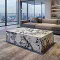 Faux Marble White Coffee Table, Rectangle MDF Living Room Table, Center Table by BAOPIN