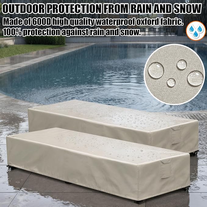 Lounge Chair Covers Outdoor Waterproof Patio Chaise Lounge Cover 600D Weather - Image 4