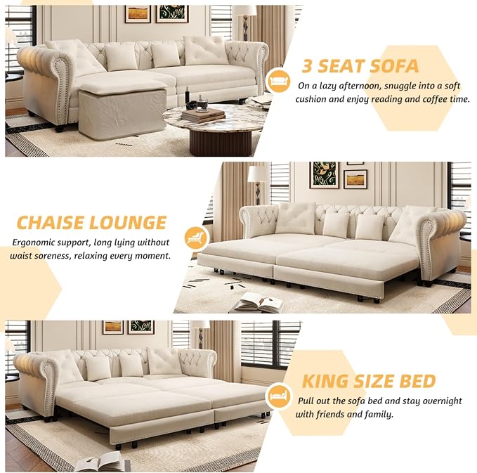 89" Velvet Pull Out Couch Bed - Image 3