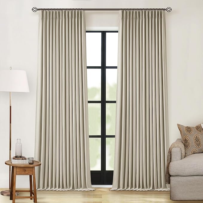 Burlywood Birch 100% Blackout Pinch Pleated Linen Curtains 96 Inches Long | by Twodrapes