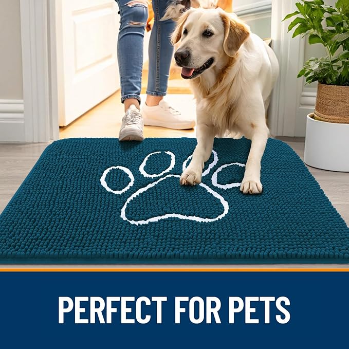 OLANLY Dog Door Mat for Muddy Paws 47x24, Paw Print Design Chenille Mud Mat | - Image 6