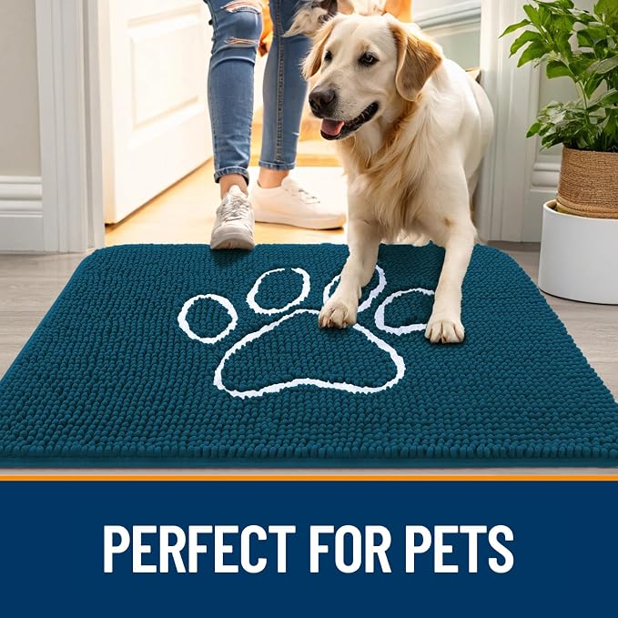 OLANLY Dog Door Mat for Muddy Paws 32x20, Paw Print Design Chenille Mud Mat | - Image 6