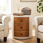 HOMPUS Fully Assembled Round Nightstand, 3 Drawer Chest of Drawers, Wood Rustic - Image 4