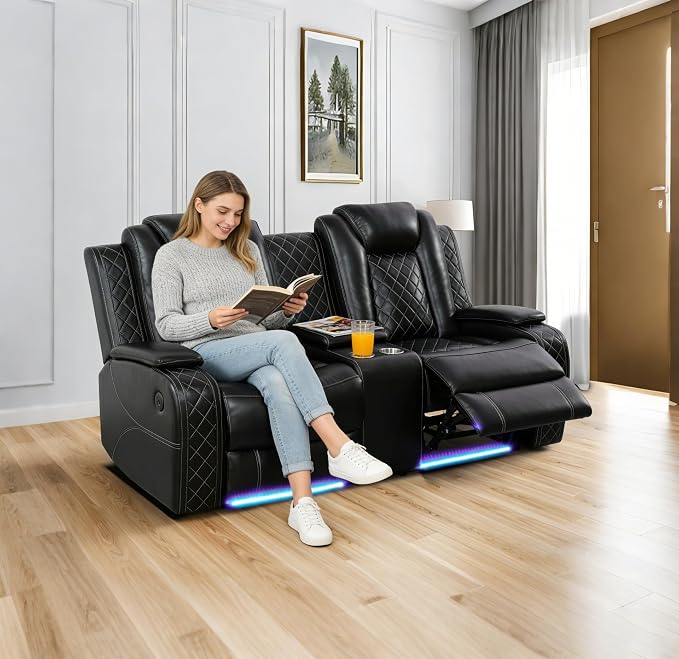 Power Recliner Sofa Set with LED, Air Leather Reclining Sofa Set, 3 Piece - Image 6
