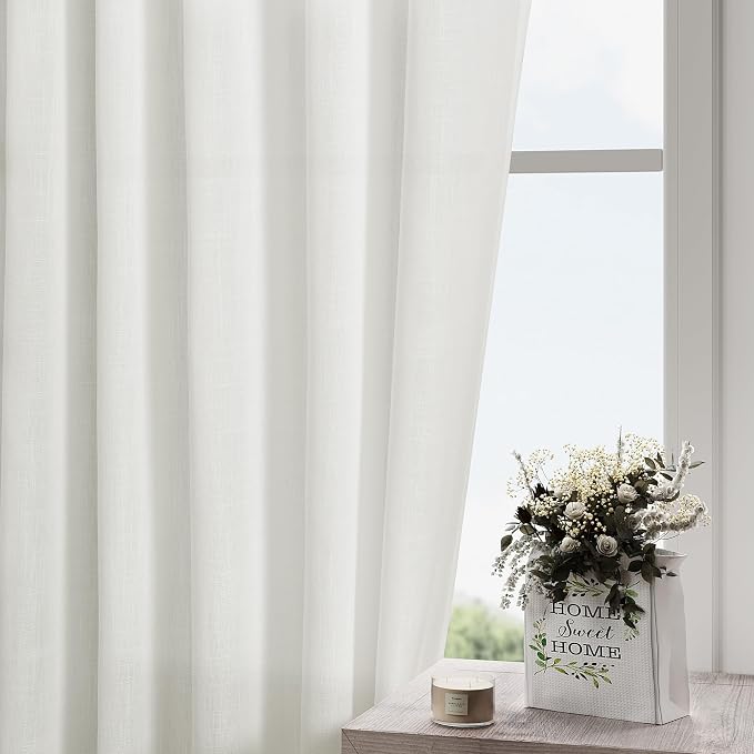 Ivory Linen Curtains 63 Inches Length 2 Panels Set - Image 2