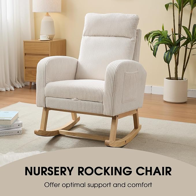 NIOIIKIT Nursery Rocking Chair, Corduroy Upholstered Rocking Chair - Image 5