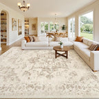 8x10 Area Rugs Living Room: Bedroom Washable Carpet Beige/Ivory | Vintage Boho - Image 8
