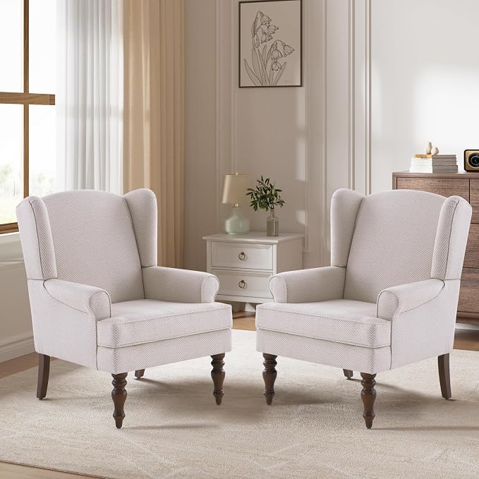 HUIMO Living Room Chair Upholstered High Back Armchair Retro Printed Wingback - Image 4
