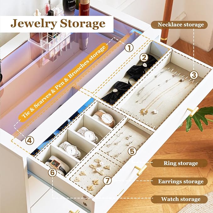 5 Drawer Dresser for Bedroom, 30.7" W x 38" H Tall Tempered Glass Top Dresser - Image 4