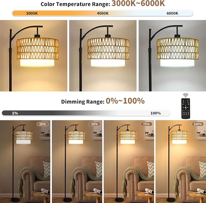 ZECOXOL Arc Floor Lamp for Living Room Boho Floor Lamps - Image 2