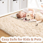 Amdrebio Beige Boho Large Fluffy Shag Area Rug 6x9 - Image 2