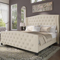 BRELTAM Upholstered Queen Size Bed Frame Velvet Beige Tufted Platform Bed Frame by Breltam