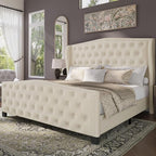 BRELTAM Upholstered Queen Size Bed Frame Velvet Beige Tufted Platform Bed Frame by Breltam