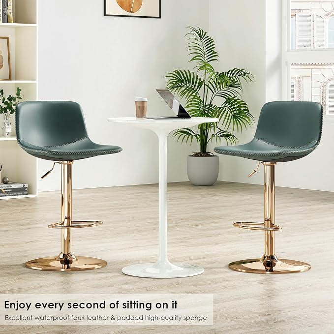 Adjustable Bar Stools Set of 2, Mid Century Modern Swivel Bar Stools, - Image 3