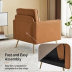 VINGLI PU Leather Accent Chair Brown Mid Century Modern Upholstered Sofa Chairs - Image 6