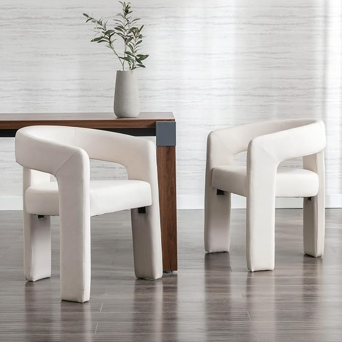 RIVOVA Modern Barrel Dining Chairs Set of 3, Linen Upholstered Accent Side Chair - Image 7