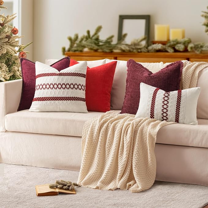 MIULEE Decorative Couch Throw Pillow Covers 20x20 Inch Burgundy Red 2 Pack | - Image 5