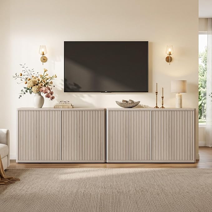 SICOTAS Buffet Cabinet with Storage Accent Sideboard with 8 Doors 132.6" Fluted - Image 8