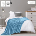 Utopia Bedding Soft Fleece Bed Blanket Twin Size Washed Blue | Microfiber Plush - Image 2