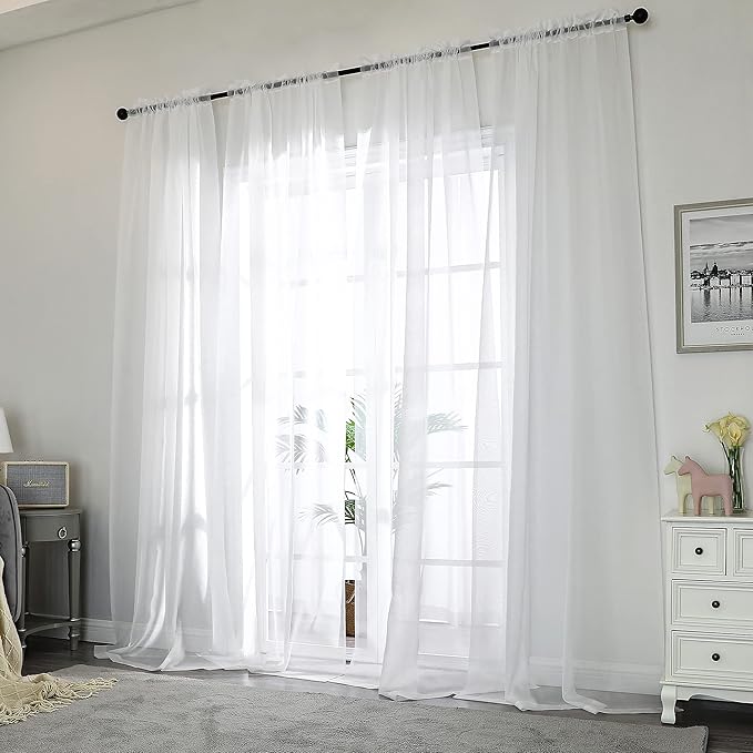 Chyhomenyc White Sheer Curtains 108 Inch Length 2 Panels Set | Extra Long - Image 2