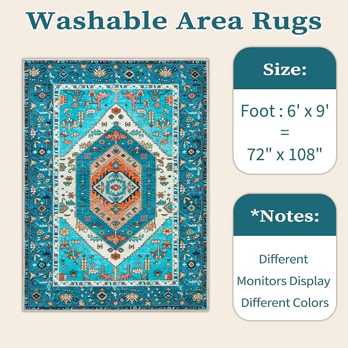 SERISSA 6x9 Washable Non Slip Boho Area Rug - Image 6