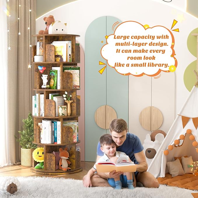 Aheaplus Rotating Bookshelf, 360 Display Wood Spinning Bookshelf Tower - Image 5
