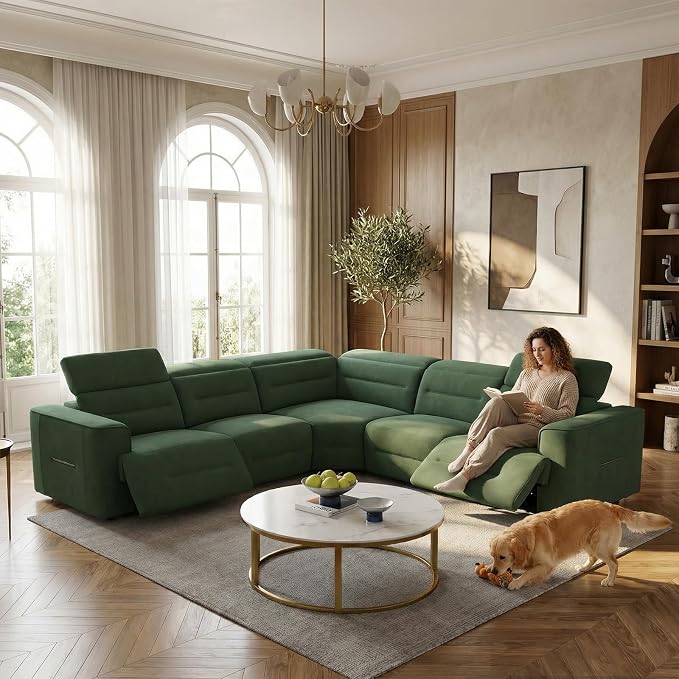 Power Recliner Sectional Sofa, L-Shaped Living Room Furniture Set, Flannel - Image 3