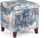 Adeco 18 Inch High Cube Ottoman Storage, Linen Chair Foot Stools, Upholstered - Image 9