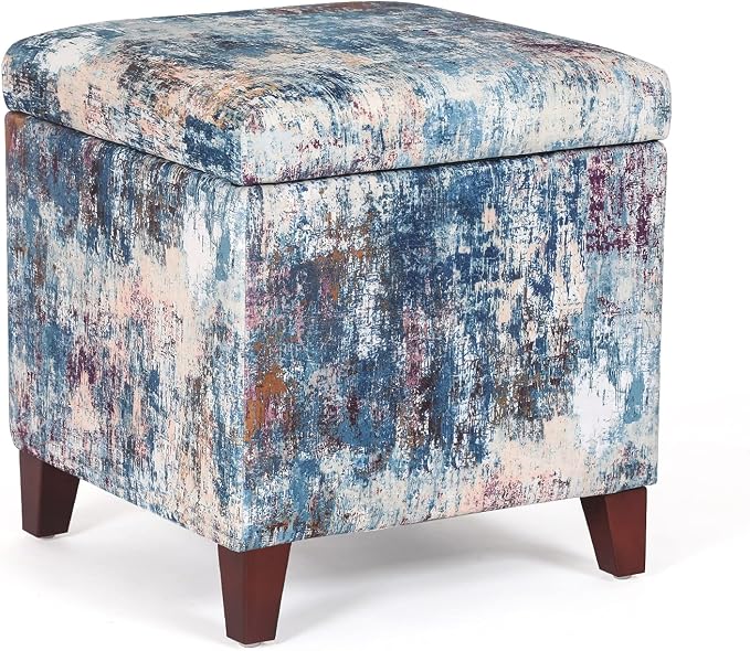 Adeco 18 Inch High Cube Ottoman Storage, Linen Chair Foot Stools, Upholstered - Image 9