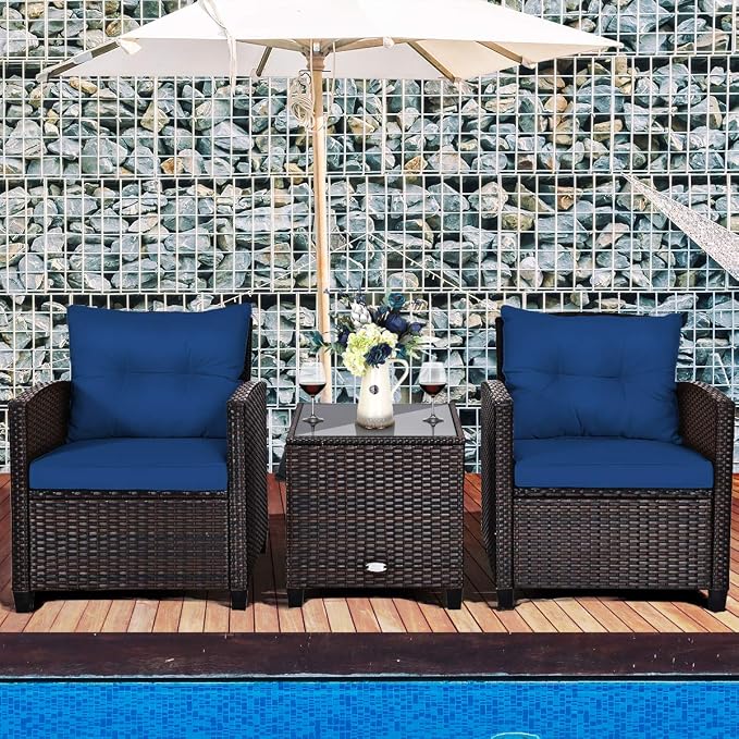 COSTWAY 3PCS Patio Furniture Set, PE Rattan Wicker Sofa w/Washable Cushion and - Image 3