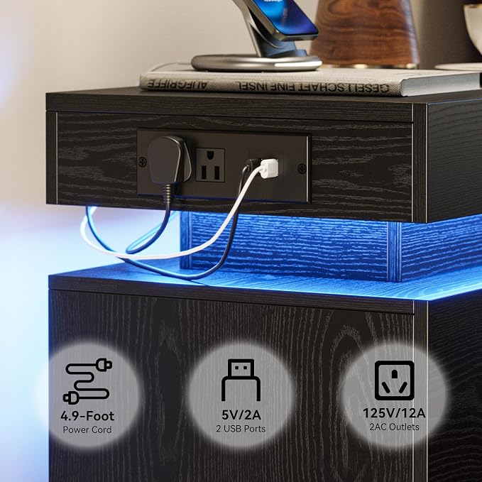LIKIMIO Night Stand Set of 2, Modern Black Nightstand - Image 4