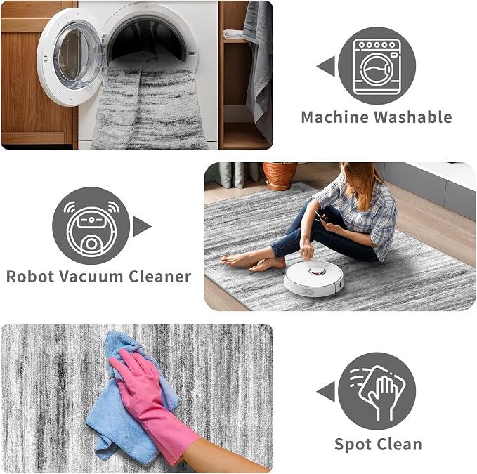 4x9 Wide Washable Runner Rug: Easy-to-Clean Runners Grey | Stain & Water - Image 3