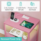 BOLUO Pink Nightstand with Charging Station, LED Night Stand with 2 Fabric - Image 5