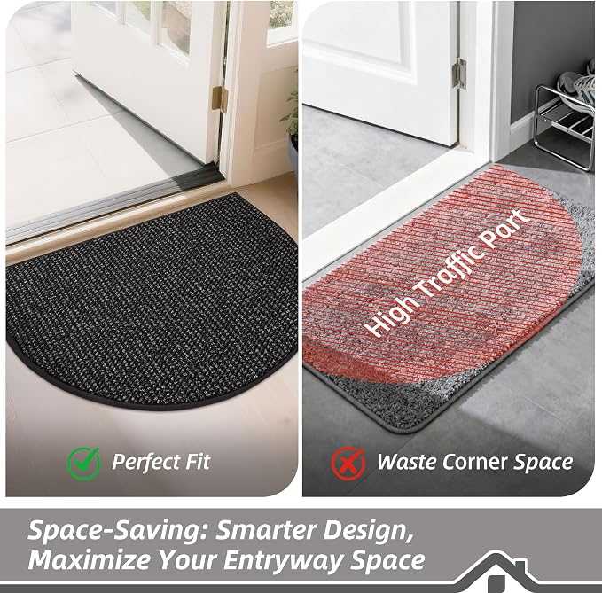 BEQHAUSE Dirt Trapper Door Mat 26" x 40" Half Circle Non Slip Rugs, Absorbent - Image 6