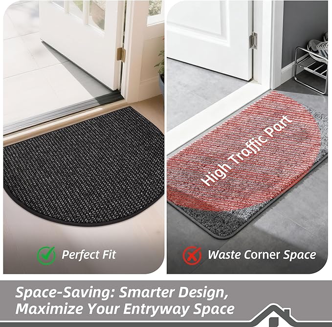BEQHAUSE Dirt Trapper Door Mat 32" x 48" Half Circle Non Slip Rugs, Absorbent - Image 6