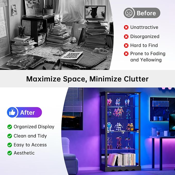 Dystler Display Cabinet with Glass Doors, LED Display Case with Removable Shelf - Image 8