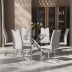 7-Piece Dining Table Set for 6, Modern Rectangular Glass Table - Image 3