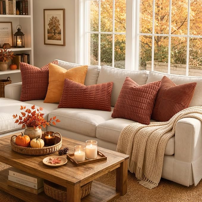 MIULEE Fall Euro Corduroy Decorative Throw Pillow Covers 24x24 Dark Rust | Pack - Image 4