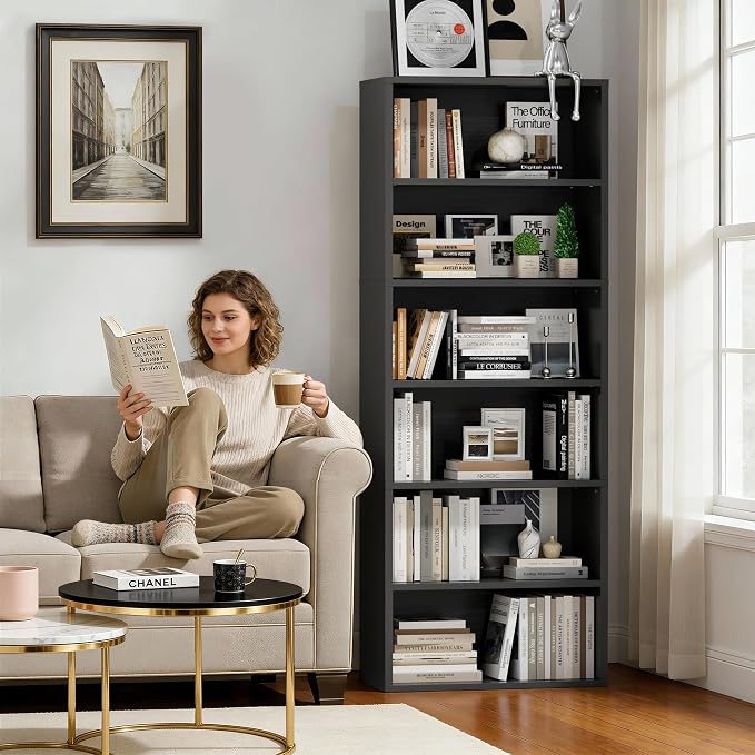 Furniwell 71" Tall Bookcase Bookshelves, 6 Tier Floor Standing Bookcases Open - Image 2