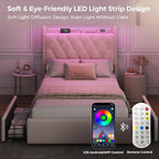Twin LED Velvet Bed Frame with 2 Storage Drawers&Hidden Headboard, Upholstered - Image 3