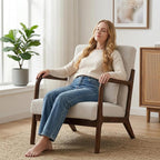 Mid Century Modern Accent Chair, Upholstered Corduroy Armchair - Image 3