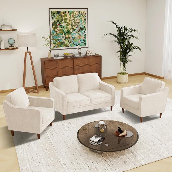 Kingfun Living Room Furniture Sets, 2 Armchair and Loveseat, Mid Century Modern by KINGFUN-Anexcitingoption